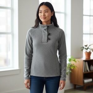 North Face Sweater Women S Grey Crescent Sunset Fleece Toggle Mock Neck Pullover